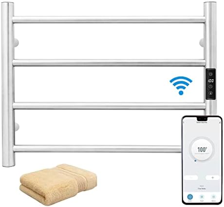 Chave Smart Wi-Fi Toalha mais quente parede montada com timer embutido e controle de ajuste de temperatura, 4 barras de aço inoxidável