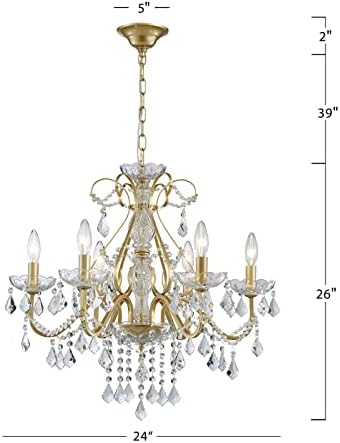 Bestier Gold Gold Vintage Candelier Crystal Lighting Lamp para sala de jantar Bathroom Fyer Rooms 6 E12 Bulbos necessários D24 em x