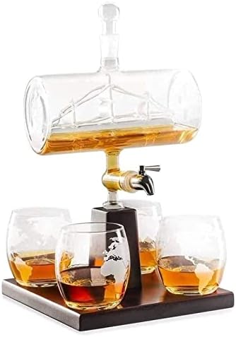 Decanter Conjunto de uísque Decanter Decanter de decantador de decantador com 4 copos e madeira de carvalho, dispensador de licor exclusivo para, decantador