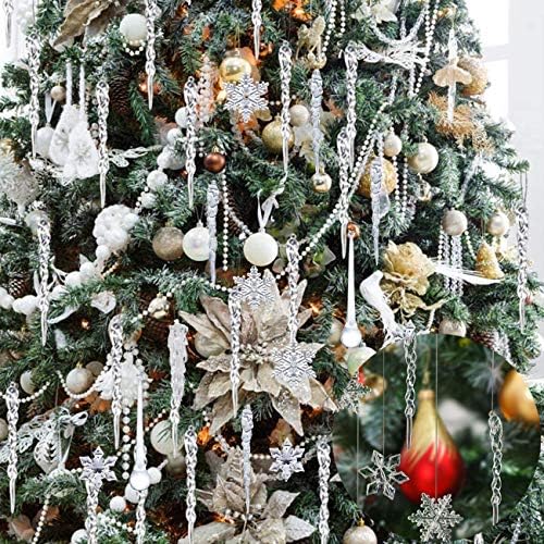 UCSAJI 50pcs decoração de natal acrílico floco de neve iceles de natal decoração de decoração transparente pingente