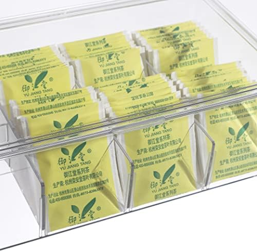 2 Pacote a caixa de recipientes organizador de chá de chá plástico limpo com tampa, pacotes empilháveis ​​divididos de