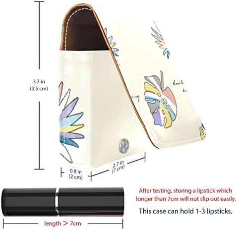 Caixa de batom Oryuekan, bolsa de maquiagem portátil fofa bolsa cosmética, organizador de maquiagem do suporte do batom, plantas tropicais de desenhos animados modernos folhas coloridas