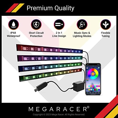 MEGA RGB RGB INTERIOR CAR LUZES - LUZES DE TRANHA DE LED PARA CAR, 48 LEDS Mais de 16 milhões de cores, Music Sync App controlado com iPhone Android à prova d'água sob o kit de iluminação de carro Dash, USB DC 12V