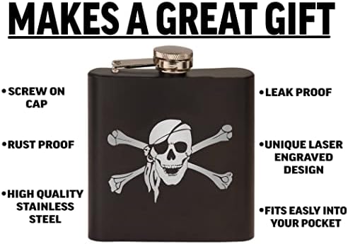 Engraçado Pirata Pirata Aço inoxidável Flask de quadril premium Conjunto de presentes fosco preto é um ótimo presente para ele