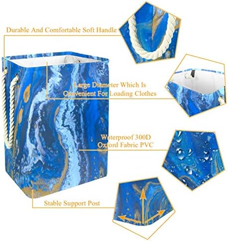 Indicultura de lavanderia resumo pintando pintura azul dourado textura colapsível cestas de lavanderia de lavar