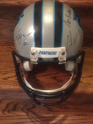 Christian McCaffrey assinou o capacete em tamanho grande Carolina Panthers JSA CoA inscrita - capacetes autografados
