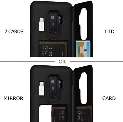 Toru CX Pro Case para Galaxy S9 Plus, com suporte de cartão | Capa à prova de choque protetora e esbelta com cartões de crédito ocultos Carteira Flip Slot Slot Compartment Kickstand | Inclua Mirror e Adaptador USB - Black