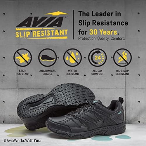 AVIA AVI -UNION II Sapatos não deslizantes para homens - Lace Up Comfort Men's Restaurant, trabalho e calçados de segurança - médio