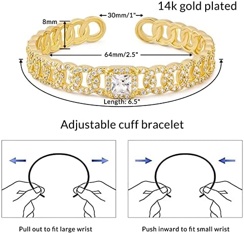 Pulseiras de pulseira de manguito de ouro Kissyan para mulheres, bracelete de manguito aberto de 14k Pulseira aberta de bracelete