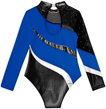 Easyforever Kids meninas de manga longa ginástica collant sparkle diamante de dança atlética unitard jacarsuit de macacão