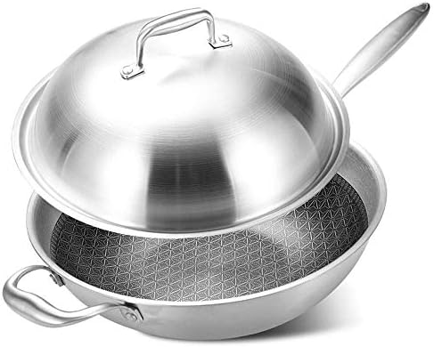 Pan Gydcg wok ， frigideira de aço inoxidável grossa com alça ergonômica e superfície resistente a arranhões, design
