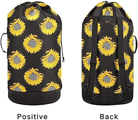 Buffalo Plaid Sunflowers Back Black Laundry Back de serviço pesado Mochila com tiras de ombro Handles Travel Saco de