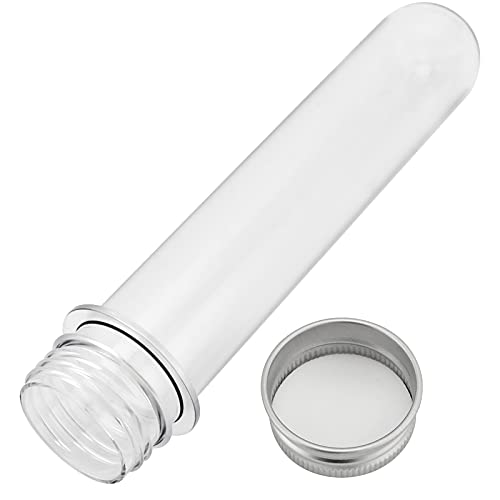 Sheutsan 50 pacote 29 x 150mm Tubos de teste transparentes, tubos de teste de plástico com tampas de parafuso, recipientes de tubos de teste de fundo para baixo para armazenamento de doces de gombo, sal de banho, chuveiro de noiva, casamento, favores de festa