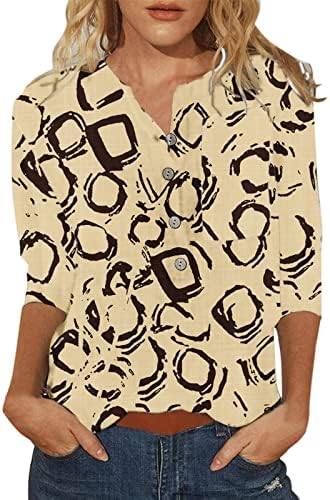 Tops for Women Casual Elegant Printing V Neck Button
