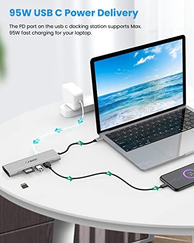 Estação de ancoragem, USB C Hub, MacBook USB C Patking Station com 4K HDMI duplo, DisplayPort, 95W PD, 3 portas USB