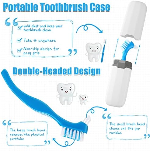 Youyole 6 PCS Brush de prótese com o kit de caixa inclui 2 caixas de banho xícaras de dentes portáteis de escova de dentes.