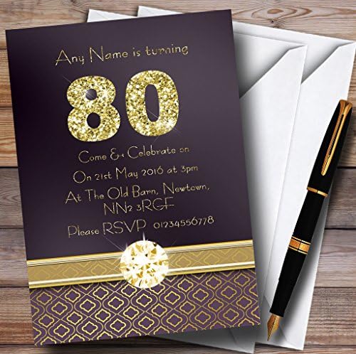 Convites de festa personalizada de cetim e ouro roxos e ouro