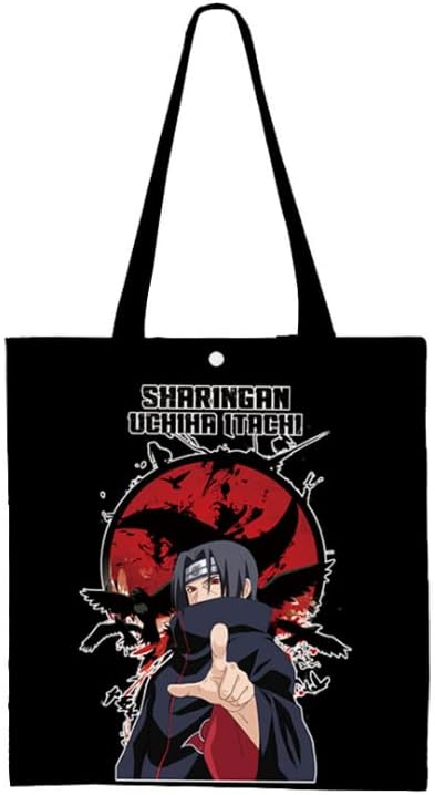 Anime Uchiha Itachi Tote Bag, com bolsa ecológica com zíper, bolsa de compras reutilizável