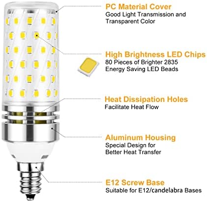 Bulbo LED E12, lâmpada de liderar liderada por 16W de 16W, lâmpadas incandescentes de 6000k de luz do dia, lâmpadas incandescentes