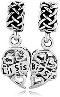 Luluaden Mulheres charme para pulseiras Mãe, filho filho, irmã tia Dangle 2pc Silver Clear CZ BEADS CANTHOS