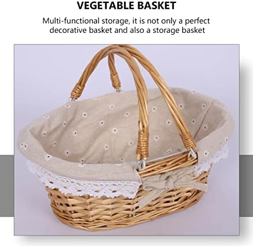 JoJofuny Picnic Basket Flower Girl Basket Wedding Basket: Tecida cesta de casamento com linear Willow Picnic Rattan Bucket