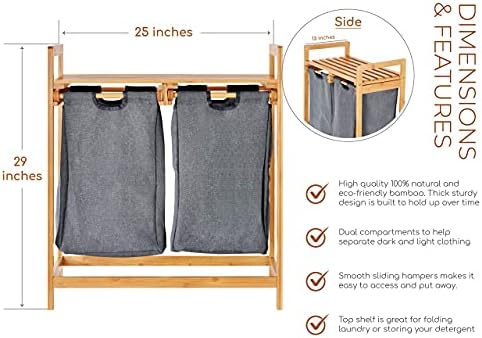 Produtos Toilettree cesto de bambu com compartimentos duplos e prateleira de banheiro de bambu de luxo de luxo, pacote de prateleira