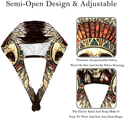 Deyya 2 pacotes de trabalho com botão e banda de moletom com chapéus bufantes ajustáveis ​​Amarre para homens Mulheres Indian Tribal