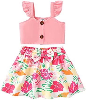 Patpat Toddler Girls Skirt Conjunto de 2 peças de peças Defina o conjunto de saia de bowknot de impressão floral com estampa
