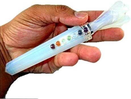 Jet Opalite Angel Chakra Wand Stick Aprox. 5-5,5 polegadas Energizadas Energizadas Chega Programada Programada Programada Pure Stick Stick Free Livreto Jato Internacional de Cristal Terapia Imagem é apenas uma referência