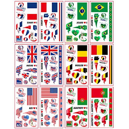 12 folhas de tatuagem na copa do mundo adesivos nacionais bandeira nacional tatuagens temporárias para crianças adultos partidas de