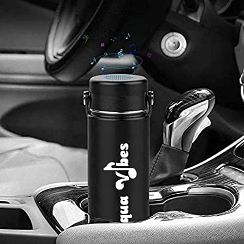 Acessórios XS Garrafa de água esportiva premium com alto -falante sem fio Bluetooth recarregável, a vácuo isolada e aço inoxidável com paredes duplas com alça de transporte, preto