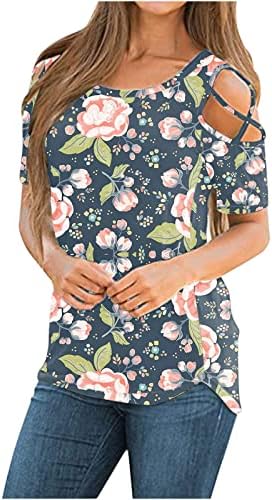 Camiseta con estampado de Flores BLUSA manga cortta con hombros descebiertos para mujer camiseta cuello redondo 2023