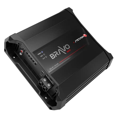 Stetom Bravo Bass 3000 1 ohm Mono Subwoofer Car Audio Amplifier, 3000.1 Watts RMS, 1Ω estável, qualidade de som, crossover e boost