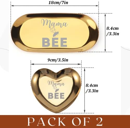 Bee Mama - Mamãe de Bee Funny Bumble Mama | Conjunto de 2 chaves de jóias de anel de bandeja -chave