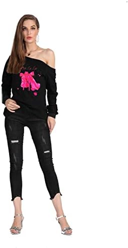 Magicmk Mulher Sweatershirt Lips Print Blouse causal do ombro de manga longa Pullover solto solto PLUS TAMPS TAMPOS