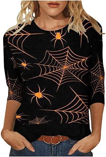 Pumpkin Bat Ghost Relaxed Fit Tshirts Teen Girl 3/4 Sleeve Boat Festival Festival Halloween Casual Bloups Tees