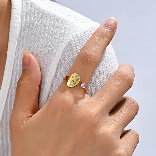 SLOONG Handmade Birth Mês de Flor Sinete Ring 14K Gold Bated Birth Stone Ring Birthday Annorentine's Christmas Gift for Mom Filha
