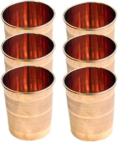 Parijat Handicraft Luxury Copper Water Pitcher Copper 6 copos Capacidade de 10 onças com 1 jarro com capacidade 54 onça para