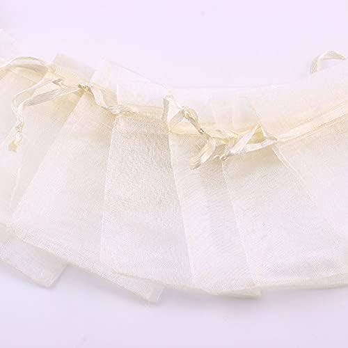 WudyGirl 100pcs Ivory Sacos de Organza de cordão de marfim 3.9x4.7 '' Jóias de batons bolsas de esmaltes