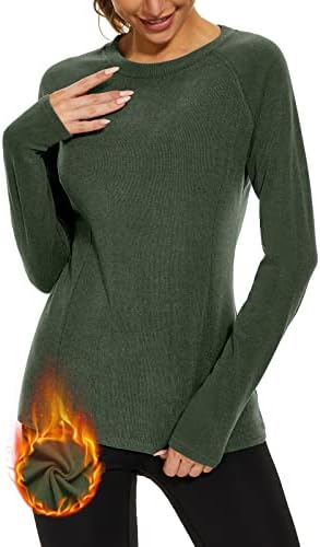 Woweny Drralon Térmica Roupa para mulheres lã forrada de manga comprida camisa térmica Base Camada de pulôver clima frio