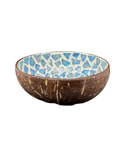 Tigelas de coco azul do mar, padrão de coco de cor natural do padrão vintage, tigela de coco, tigela de folha, tigela de madeira,