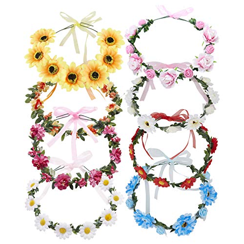 8 pacote boho coroas de flores grinaldas floral com faixas de fada de fada fada guirlanda casamento dama de noiva Tiara girassol