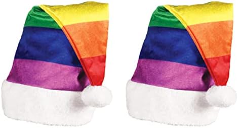 Beistle 2 peças de veludo macio tecido arco -íris Papai Noel Hats GRAVE VESTULAÇÕES DO VENHO DE VENHO DE NATACO DOS PROVENDO