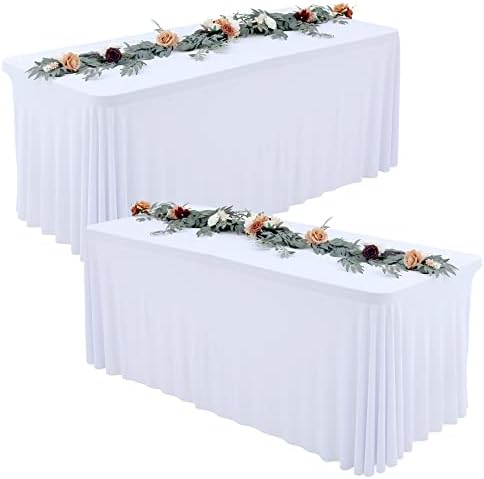 HTPER 2 Pacote roupas de mesa de spandex brancas para mesas de retaghle de 6 pés, toalhas de mesa de mesa de 6 pés