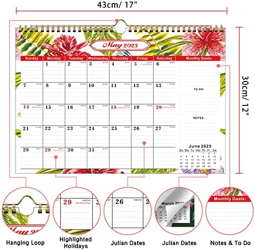 2023 Calendário de parede, 18 calendários mensais de parede de janeiro de 2023 - junho de 2024, 17 “x 12” Grande calendário