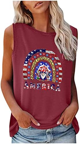 4 de julho Tops for Women Summer Summer Casual Tank Tops Tops Crew pescoço Graphic Basic Camisetas Patrióticas Tunica