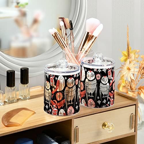 GRAPHIC Funny Owl 2 Pack 2 Cotton Swab Ball Dispensador Organizador Plástico Pedaço de boticário com tampa LABER QTIP LABER DE ARMAZENAGEM DISPENSOR DE RECIMENTO DE BAINS CLAR