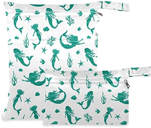 ZZXXB Mermaid Fish Starfish Saco de pano molhado à prova d'água fralda de pano reutilizável bolsa molhada com bolso com zíper