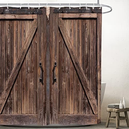 Yookeb Banheiro da porta de celeiro Yookeb Cortina de chuveiro de banheiro 71W por 84h polegada de garagem marrom de madeira marrom