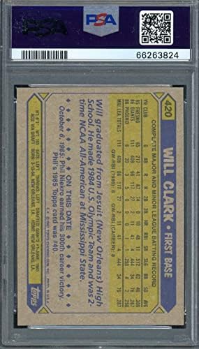 Will Clark 1987 Topps Baseball Rookie Card RC 420 PSA 10 classificado